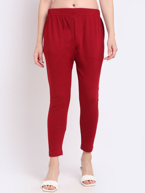 TAG 7 Women Maroon Solid Ankle-Length Woolen Leggings