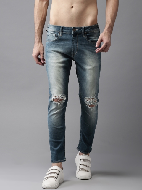Moda Rapido Men Ankle Length Skinny Fit Mid-Rise Slash Knee Blue Jeans
