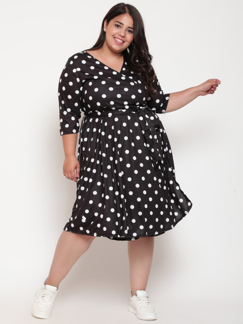 Amydus Women Plus Size Black & White Polka Dot Wrap Dress