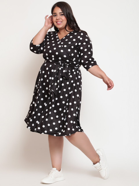 Amydus Women Plus Size Black & White Polka Dot Wrap Dress - Image 3