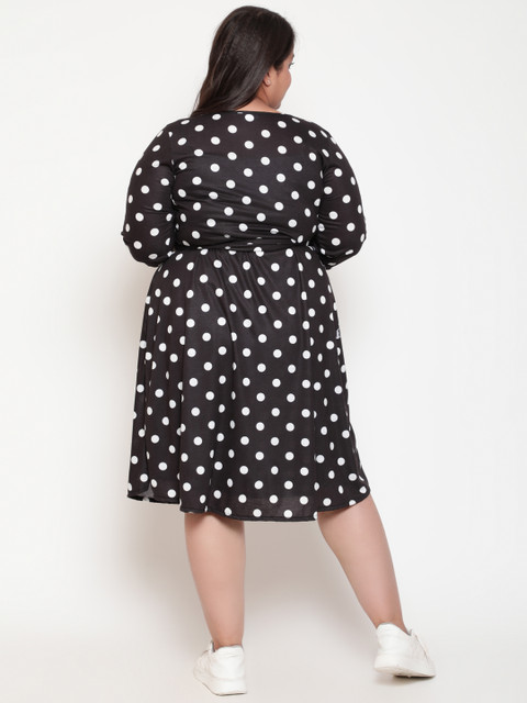 Amydus Women Plus Size Black & White Polka Dot Wrap Dress - Image 5