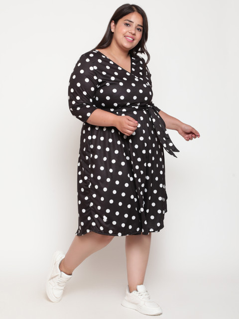 Amydus Women Plus Size Black & White Polka Dot Wrap Dress - Image 4
