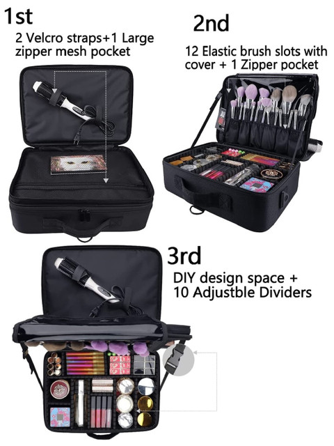 LAFILLETTE Black Two Layered Cosmetic Organizer Bag - Image 5