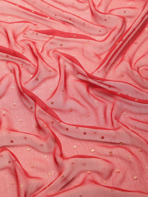 Mitera Red & Gold-Toned Floral Zari Pure Chiffon Saree - Image 6