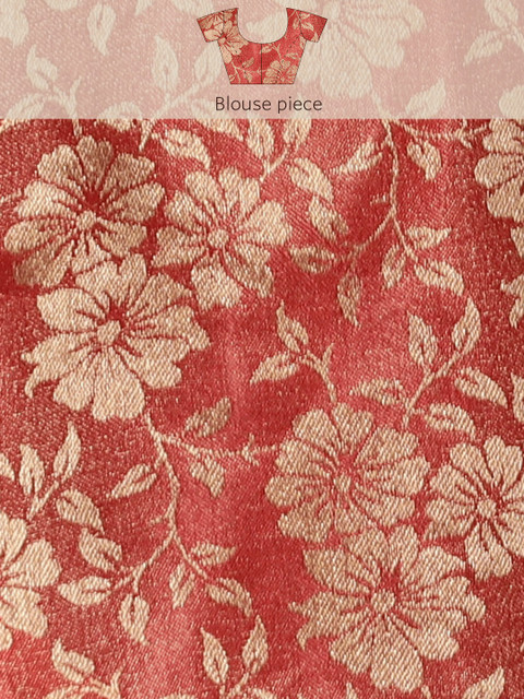 Mitera Red & Gold-Toned Floral Zari Pure Chiffon Saree - Image 8