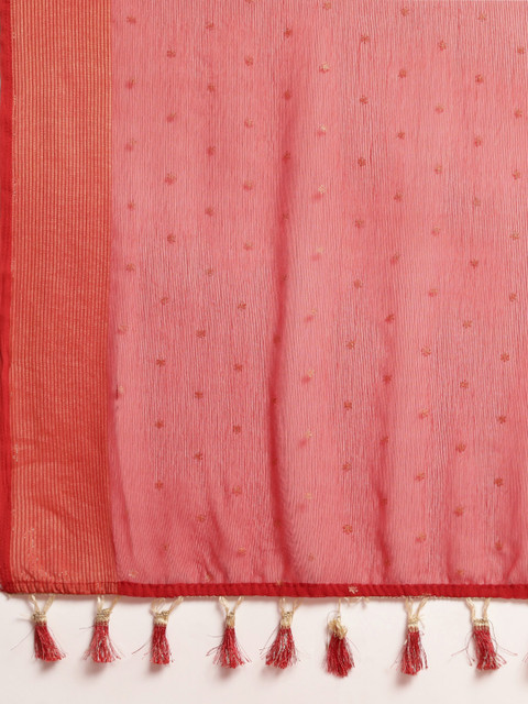 Mitera Red & Gold-Toned Floral Zari Pure Chiffon Saree - Image 5