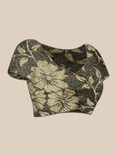 Mitera Black & Gold-Toned Floral Zari Pure Chiffon Saree - Image 7