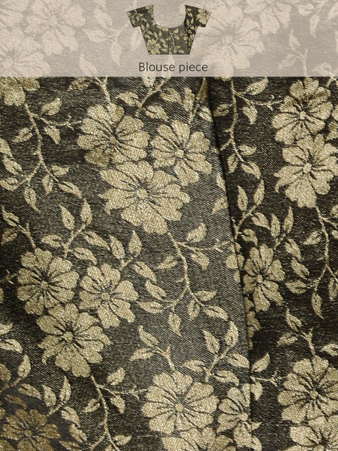 Mitera Black & Gold-Toned Floral Zari Pure Chiffon Saree - Image 8