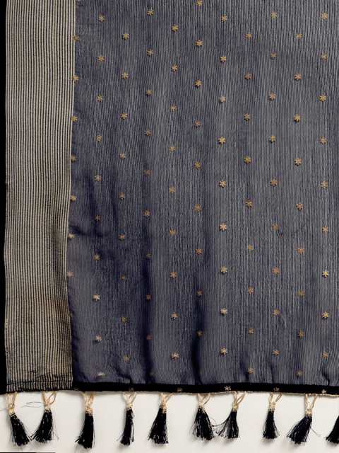 Mitera Black & Gold-Toned Floral Zari Pure Chiffon Saree - Image 5