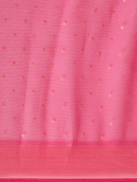 Mitera Pink & Gold-Toned Floral Zari Pure Chiffon Saree - Image 4