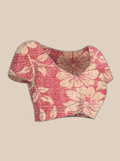 Mitera Pink & Gold-Toned Floral Zari Pure Chiffon Saree - Image 7