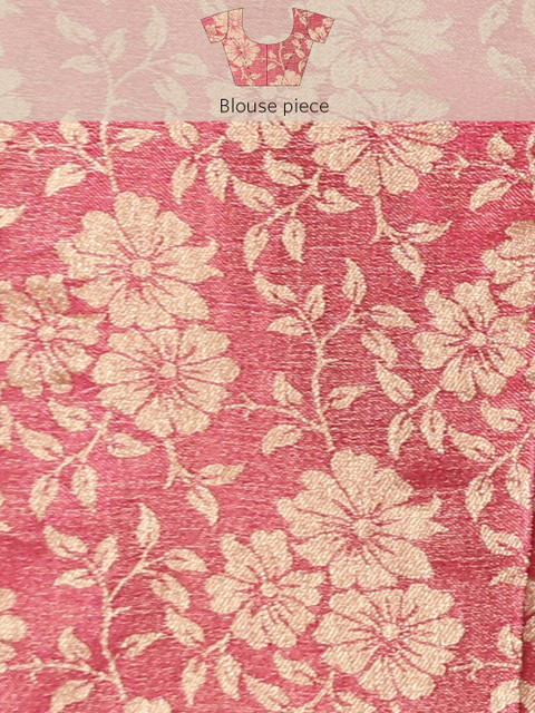 Mitera Pink & Gold-Toned Floral Zari Pure Chiffon Saree - Image 8