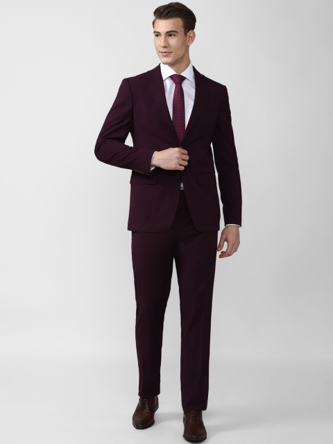 Peter England Elite Men Purple Solid Single-Breasted Formal Suit