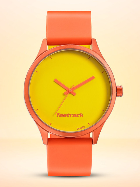 Fastrack Unisex Yellow Aluminium Dial & Orange Straps Analogue Watch