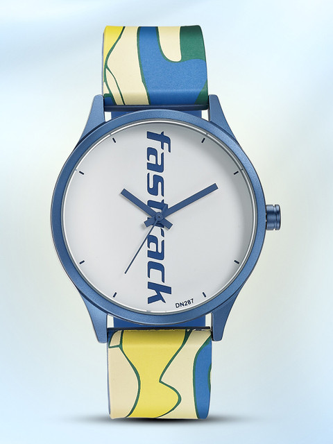 Fastrack Unisex White Aluminium Printed Dial & Blue Straps Analogue Watch 68031AP06