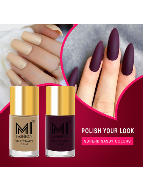MI FASHION Set Of 2 Unique Soft Matte Nail Polish - Nude,Wine - 9.9 ml
