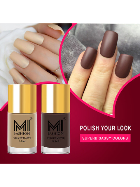 MI FASHION Set of 2 Velvet Matte Long Lasting Nail Polish 9.9 ml Each - Shades 32 & 02