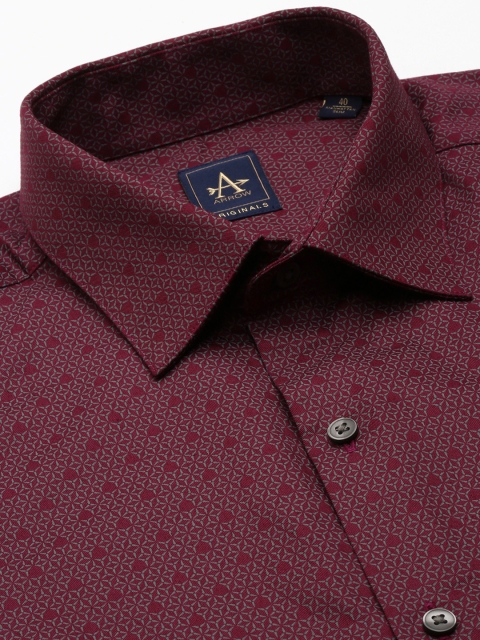 Arrow Men Maroon Pure Cotton Original Slim Fit Printed Formal Shirt - Image 2