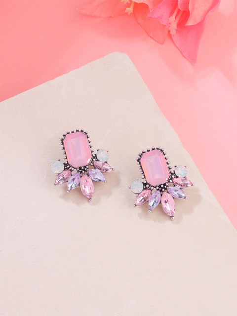 Yellow Chimes Multicolor Crystal Studded Floral Designed Glamorous Earrings