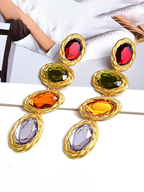 Yellow Chimes Multicolor Crystal Hanging Drop Dangler Earrings