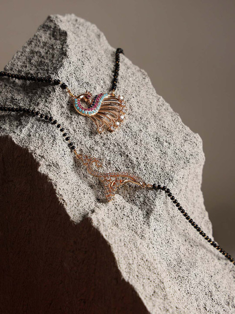 Jazz and Sizzle Set Of 2 Gold-Plated Pink & White AD-Studded & Beaded Mangalsutra Set