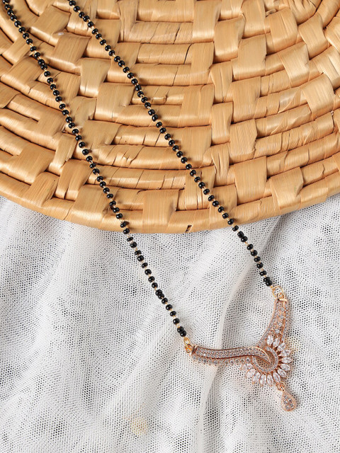 Jazz and Sizzle Rose Gold-Plated & Black Beaded & AD Stones-Studded Mangalsutra
