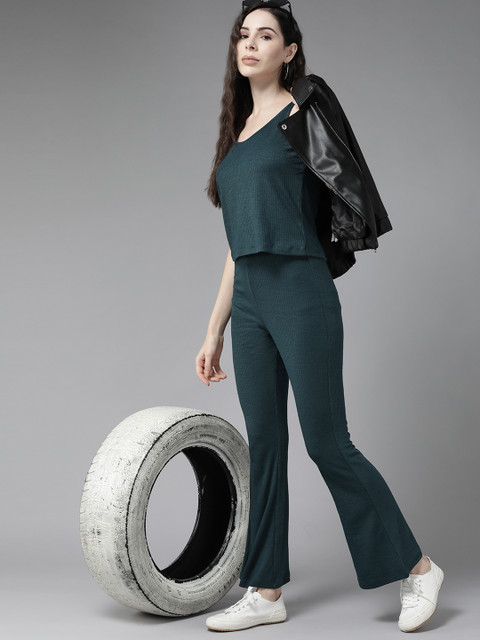 Roadster Women Green Self Striped Co-Ord Set