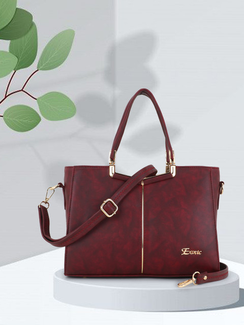 Exotic Maroon PU Structured Handheld Bag With Tasselled