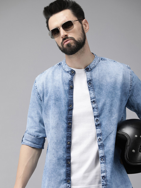 Roadster Men Blue Standard Casual Cotton Denim Shirt