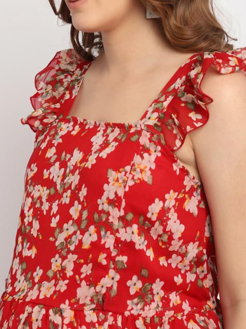 Moms Maternity Red Floral Georgette Maternity Maxi Dress - Image 2