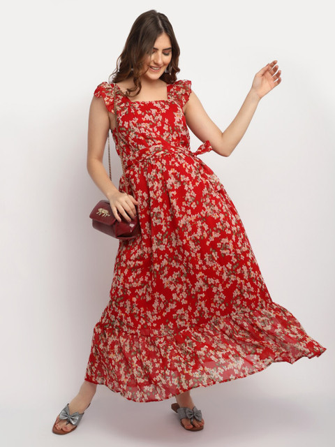 Moms Maternity Red Floral Georgette Maternity Maxi Dress - Image 6