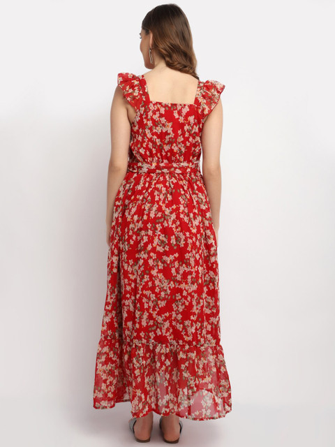 Moms Maternity Red Floral Georgette Maternity Maxi Dress - Image 5