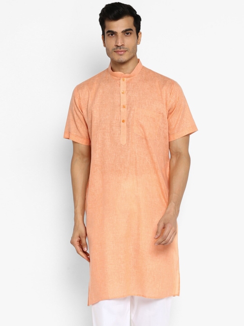 ROYAL KURTA Men Cotton Orange Summer Sheer Kurta