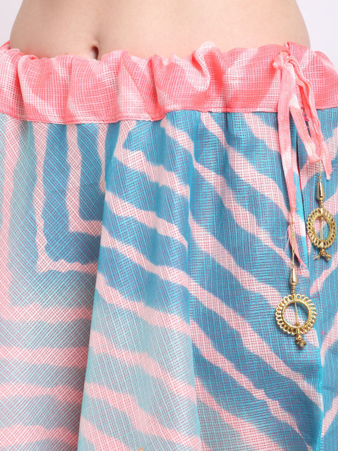 SOUNDARYA Women Blue Striped Cotton Flared Maxi Skirts - Image 5