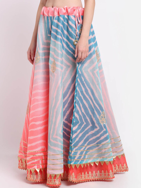 SOUNDARYA Women Blue Striped Cotton Flared Maxi Skirts - Image 2
