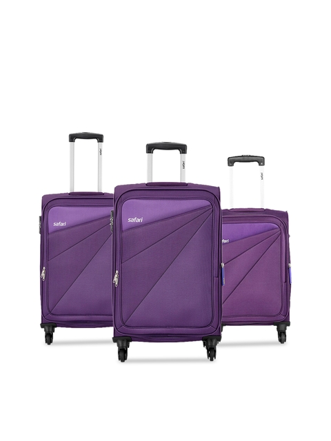 Safari Set Of 3 Purple Color-Blocked Trolley Bag