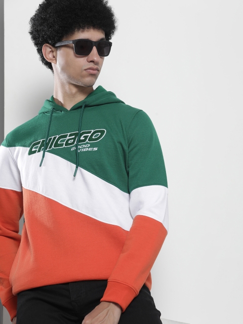 The Indian Garage Co Men Green & Orange Striped Hooded Sweatshirt - Image 2