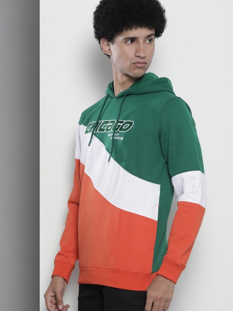 The Indian Garage Co Men Green & Orange Striped Hooded Sweatshirt - Image 4