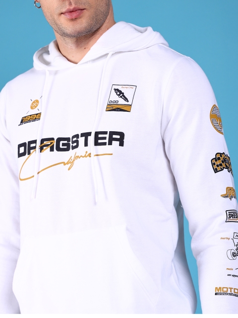 The Indian Garage Co Men White & Black Printed Hooded Sweatshirt - Image 2