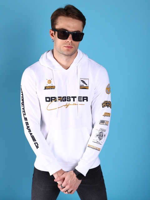 The Indian Garage Co Men White & Black Printed Hooded Sweatshirt