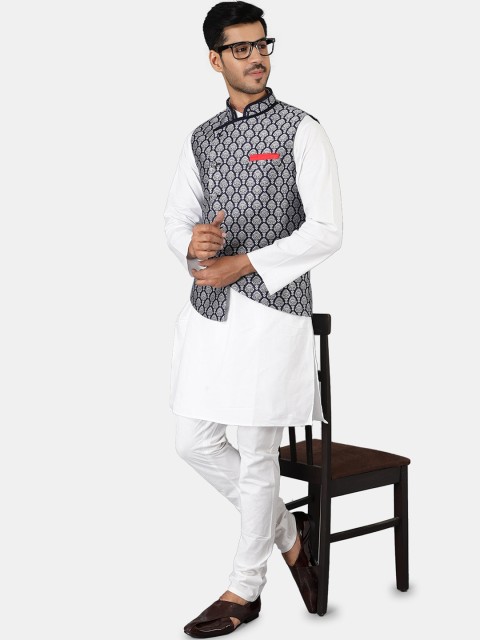 Wintage Men Blue Woven Design Nehru Jackets - Image 5