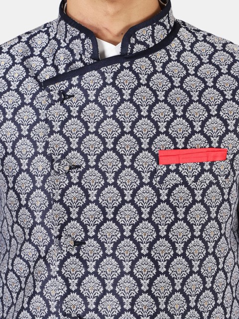 Wintage Men Blue Woven Design Nehru Jackets - Image 2