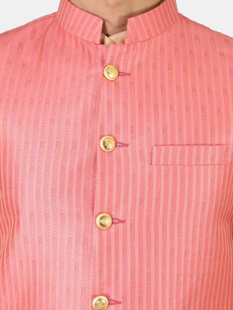 Wintage Men Pink Striped Nehru Jacket - Image 2