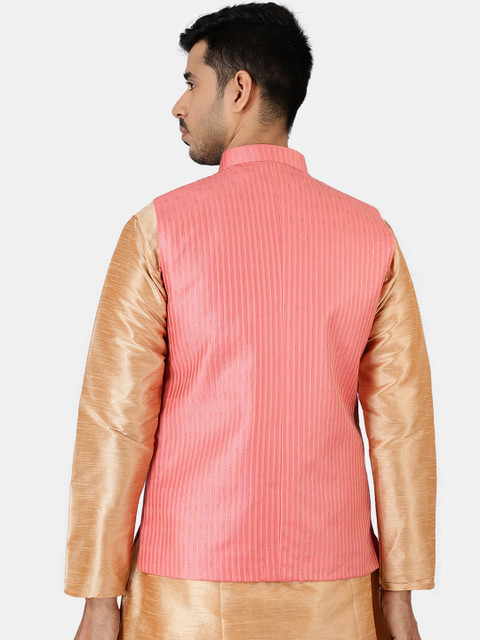 Wintage Men Pink Striped Nehru Jacket - Image 4