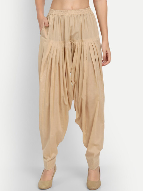 APELLA Women Beige Solid Loose-Fit Cotton Salwar