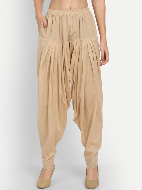 APELLA Women Beige Solid Loose-Fit Cotton Salwar