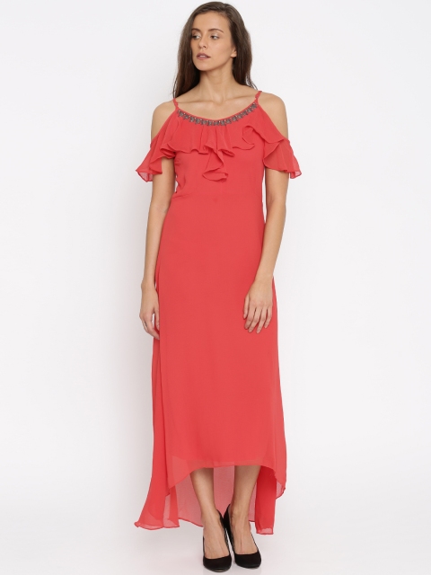 AND Coral Red Semi-Sheer Maxi Dress