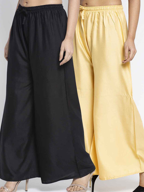 GRACIT Women Pack of 2 Black & Beige Ethnic Palazzos