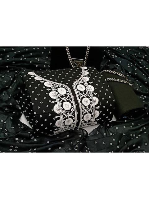 SALWAR STUDIO Women Black & White Printed Pure Cotton Unstitched Dress Material