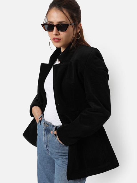 Campus Sutra Women Black Solid Single-Breasted Blazer - Image 7